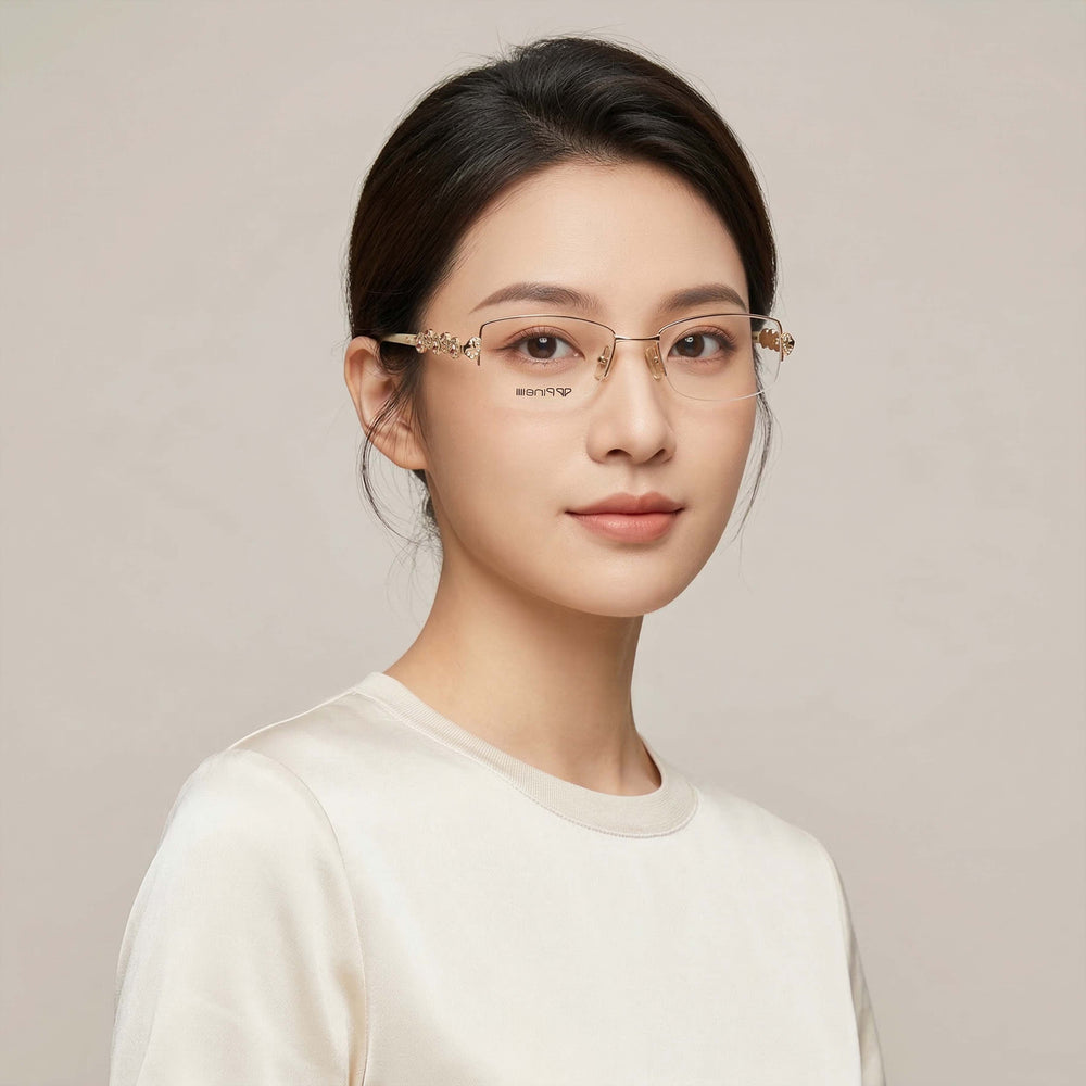 Golden Diamonds Cream Transparent Half Rimless Eyewear | I1009 |Pinellii Edition