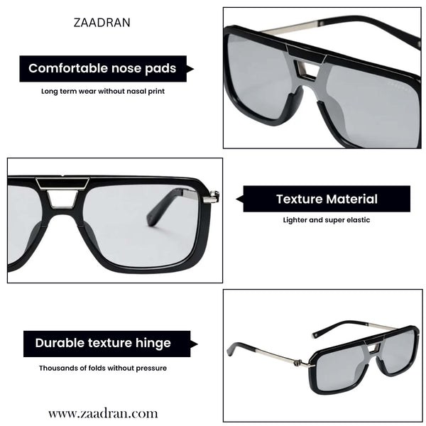Zambia | Metallic Siver Black Aviator Sunglass