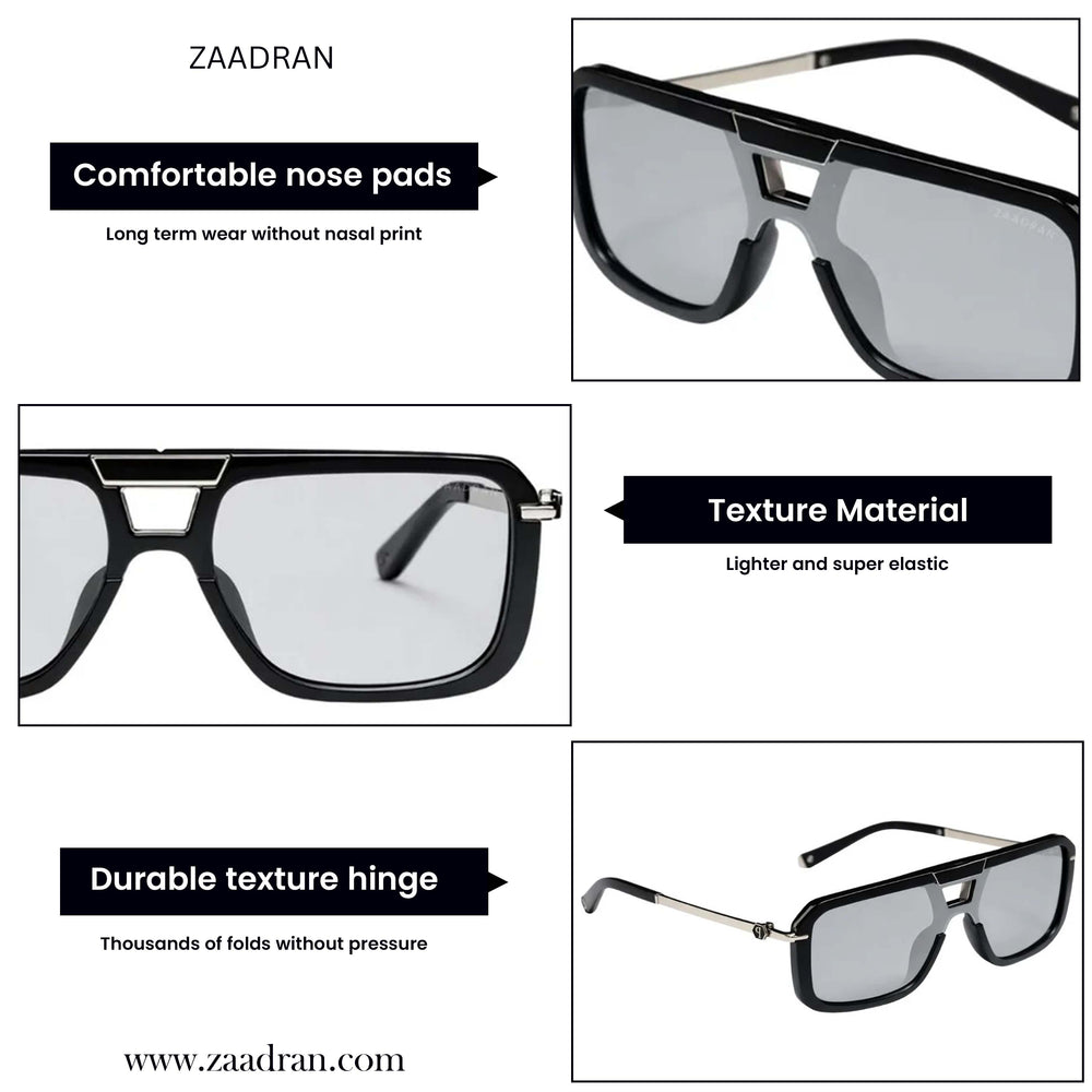 Zambia | Metallic Siver Black Aviator Sunglass