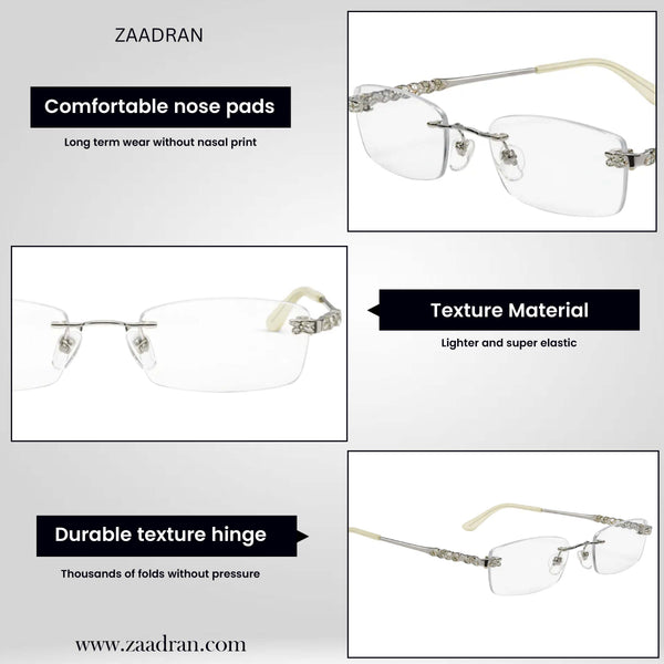 Silver Diamond Cream Transparent Rimless Rectangle Eyewear | I1006 |Pinelli Edition