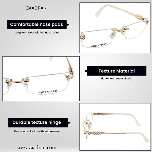 Golden CREAM DIAMOND HALF RIMLESS TRANSPARENT RECTANGLE EYEWEAR | PINELLI EDITION