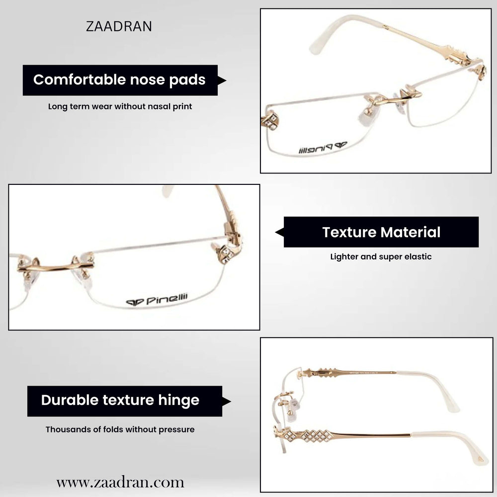 Golden CREAM DIAMOND HALF RIMLESS TRANSPARENT RECTANGLE EYEWEAR | PINELLI EDITION