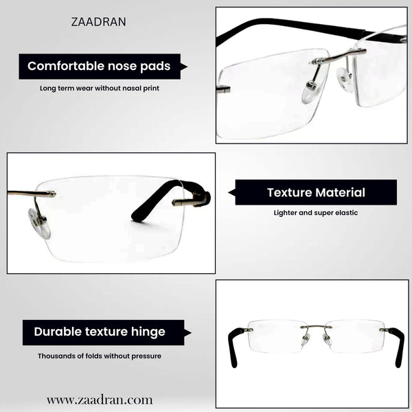 Black Silver Diamond Leaf Transparent Rimless Eyewear | Pinellii Edition