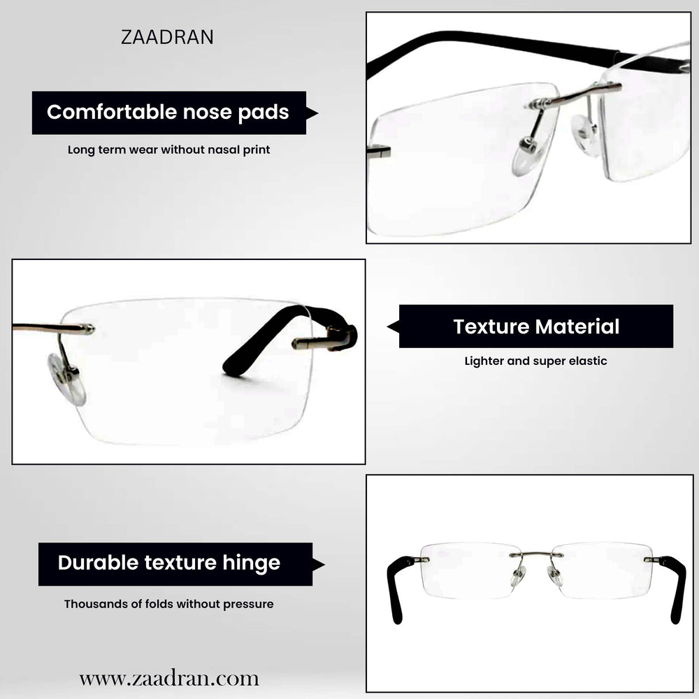 Black Silver Diamond Leaf Transparent Rimless Eyewear | Pinellii Edition