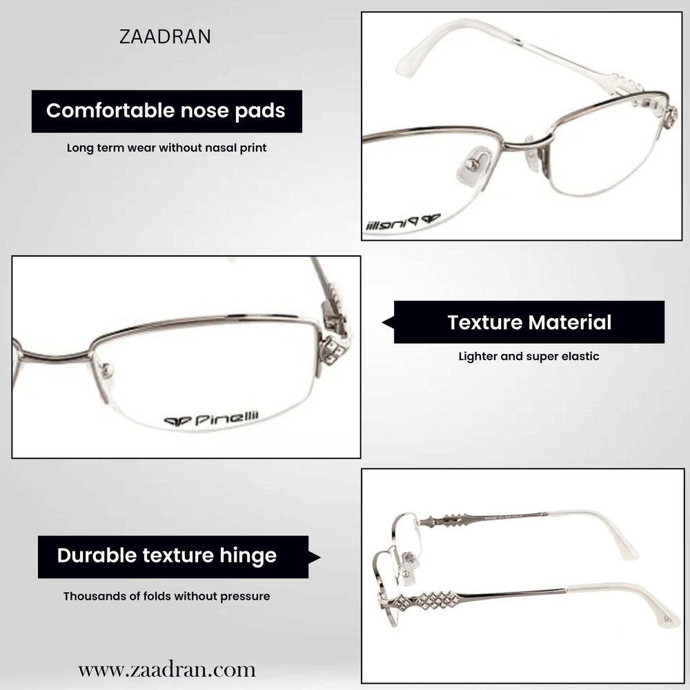 SILVER Cream DIAMOND HALF RIMLESS TRANSPARENT RECTANGLE EYEWEAR PINELLI EDITION