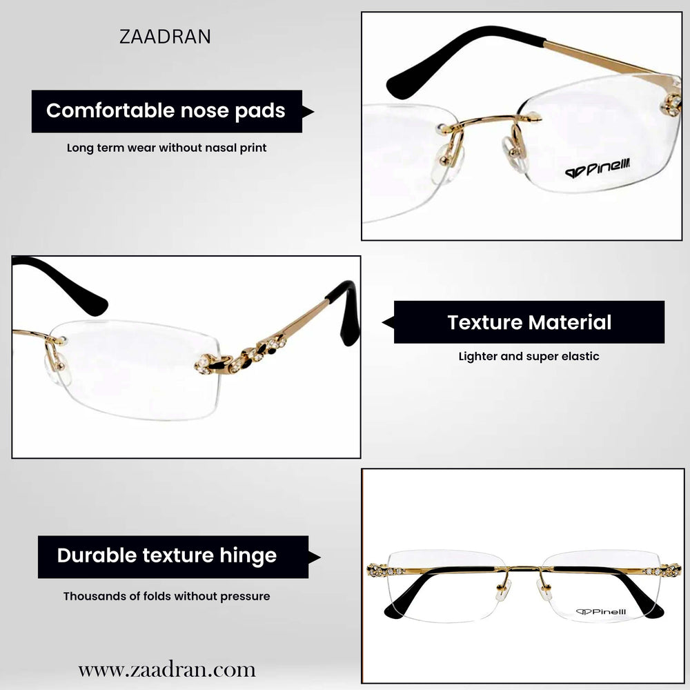 Black Golden four Diamond Leaf Transparent Rimeless Eyewear | Pinellii Edition