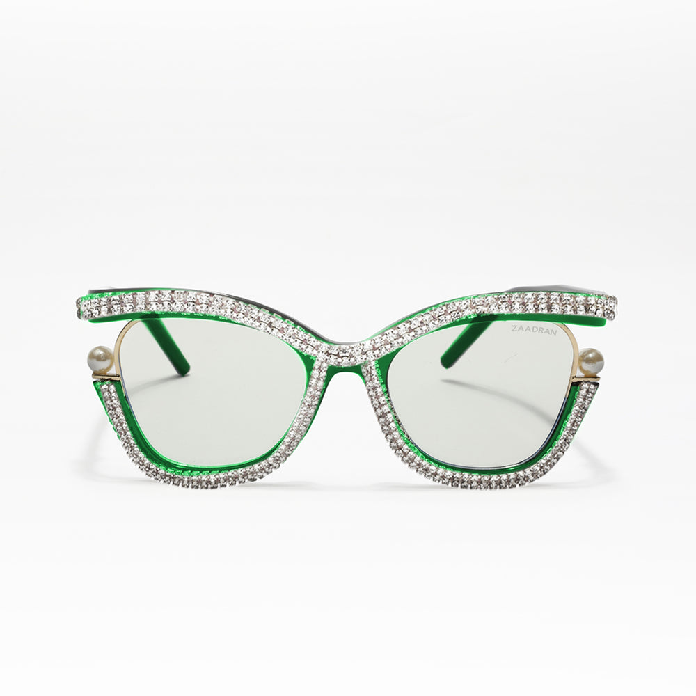 Diamond Cateyes | Green Fancy White Crystals Wayfarer Transparent Sunglass