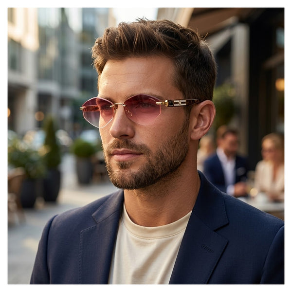 Togo | Leopard Pink Rimless Hexa Sunglass