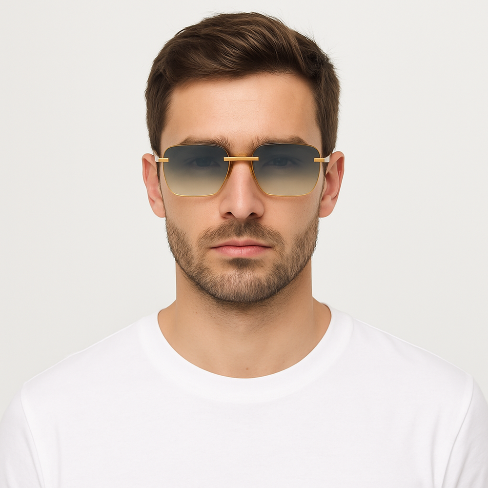 Jordan | Golden Dual Tone Rimless Wayfarer Sunglass