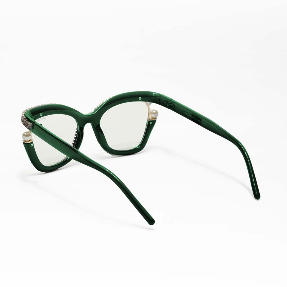 Diamond Cateyes | Green Fancy White Crystals Wayfarer Transparent Sunglass