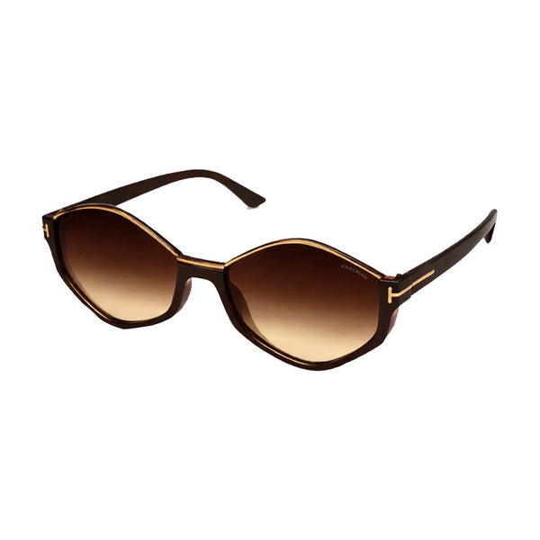 Gabon | Brown Golden Hexa Half Rimless Sunglass