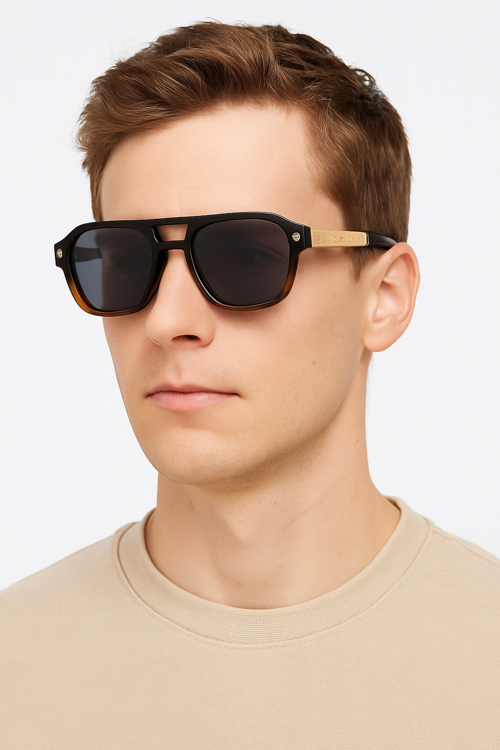 Europe | Golden Black Brown Aviator Sunglass