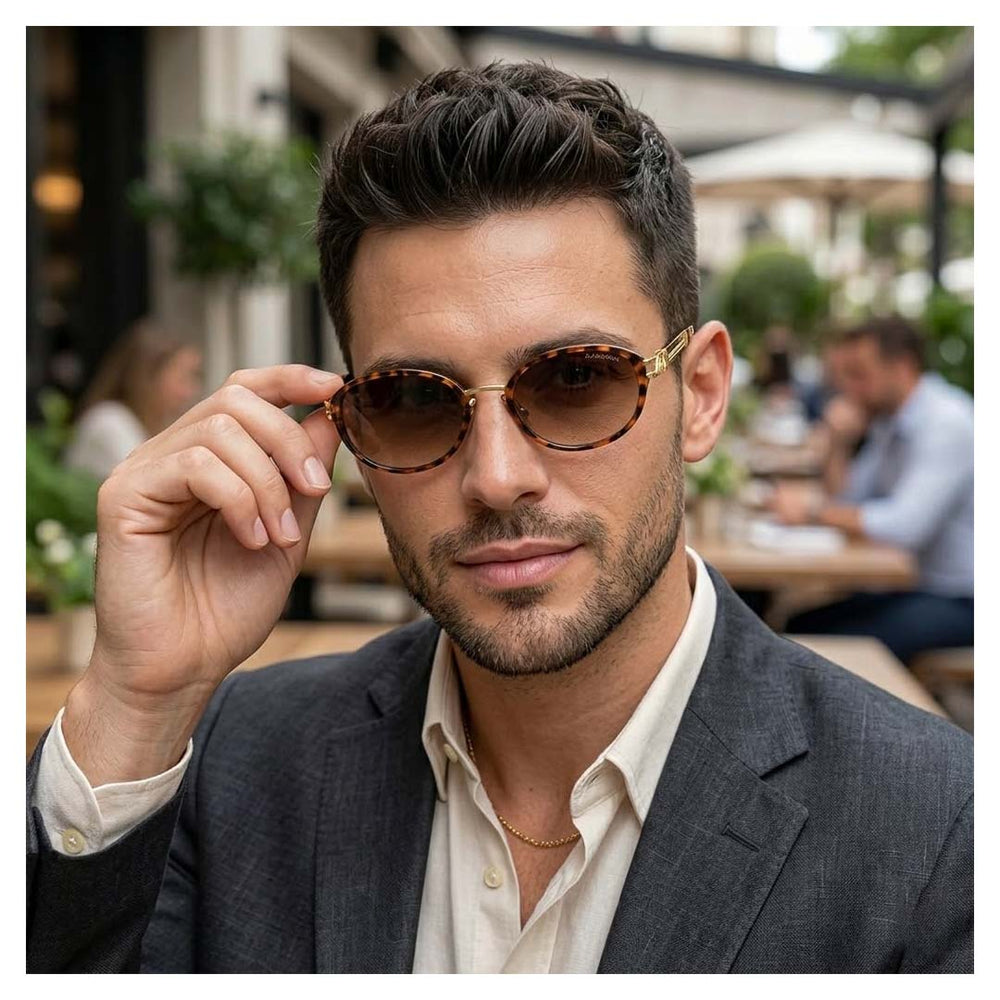 Nauru | Leopard Golden Transparent Round Sunglass