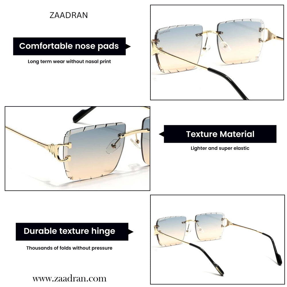 Alberta | Dual Tone Golden Rimless Square Sunglass - (ZAADRLABGLDDT0006)