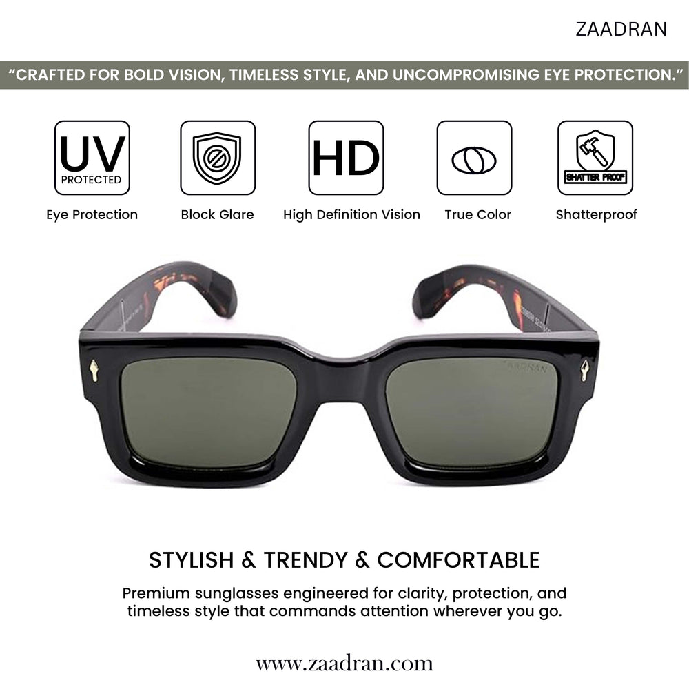 Almaty | Black Green Wayfarer Sunglass - (ZAADWFAMBLKGN0014)