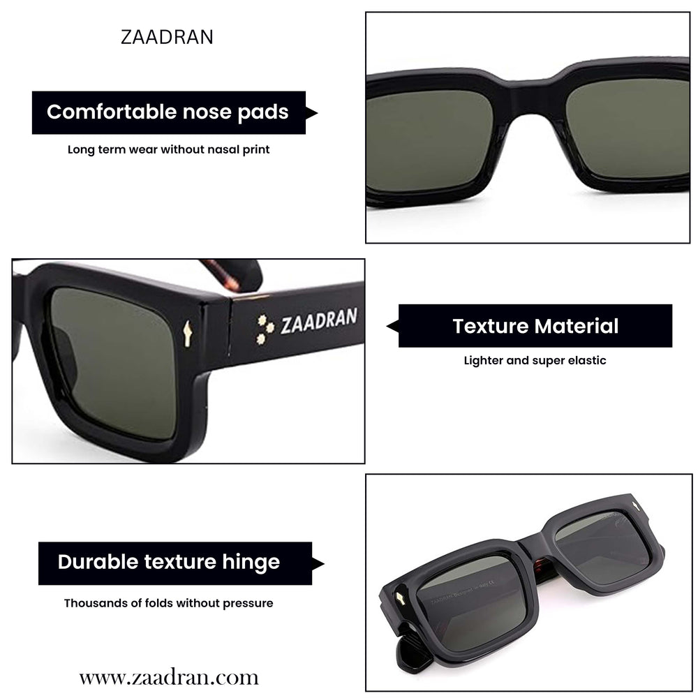 Almaty | Black Green Wayfarer Sunglass - (ZAADWFAMBLKGN0014)