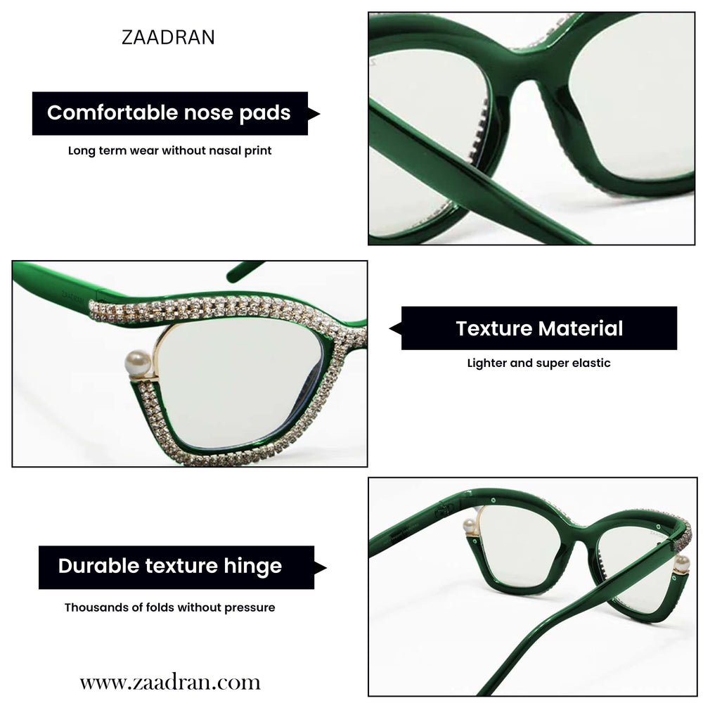 Diamond Cateyes | Green Fancy White Crystals Wayfarer Transparent Sunglass