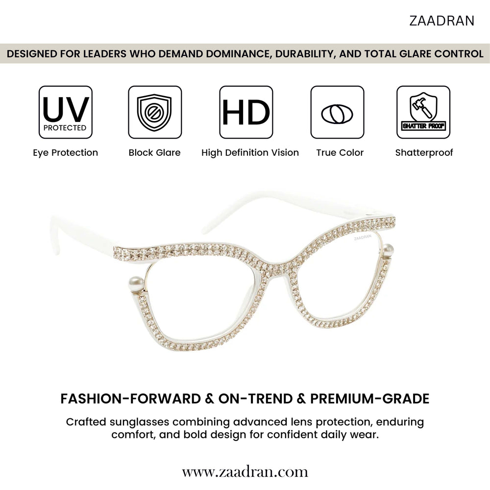 Diamond Cateyes | White Fancy White Crystals Wayfarer Transparent Sunglass
