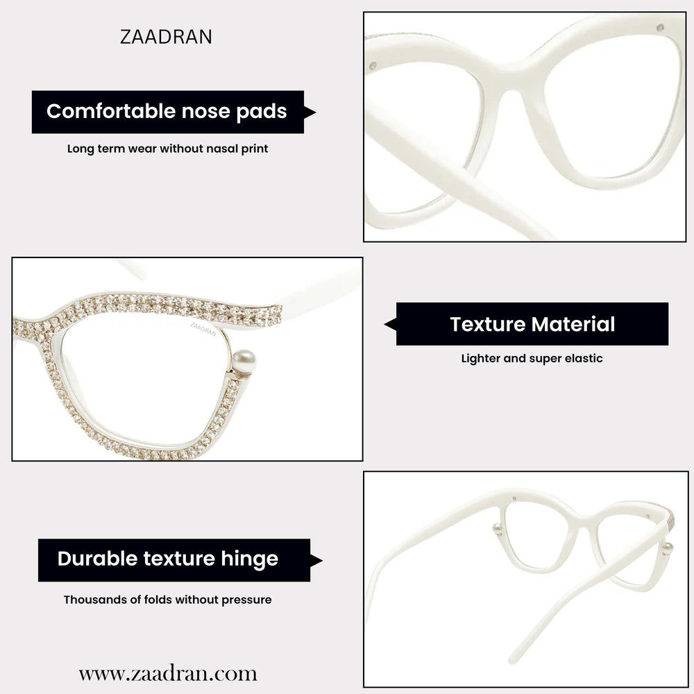 Diamond Cateyes | White Fancy White Crystals Wayfarer Transparent Sunglass