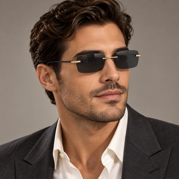 Richmond | Golden Black Rimless Rectangle Sunglass