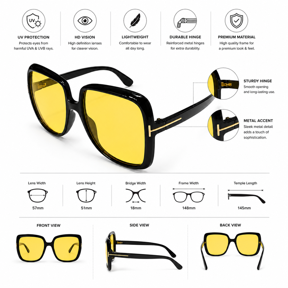 Phillipines | Black Yellow Transparent T Oversize Sunglass