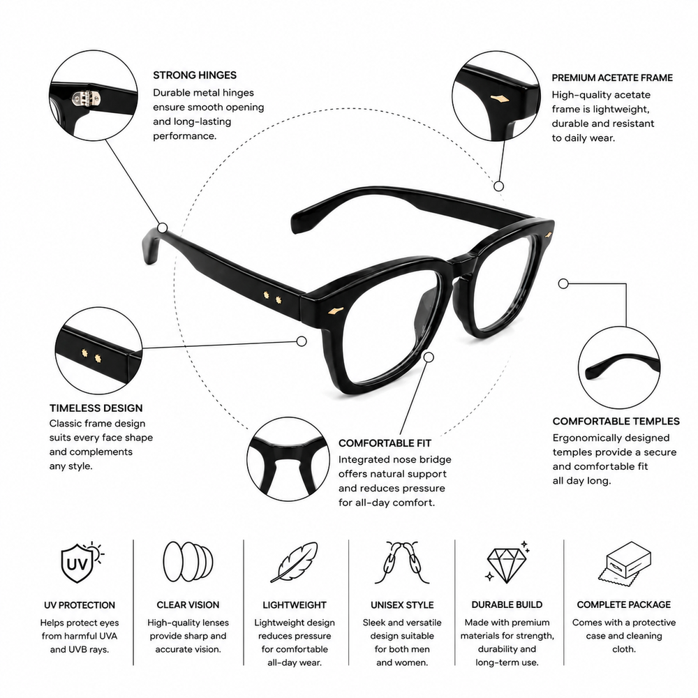 Reykjavik | Noir Élite Rectangulare Sunglass