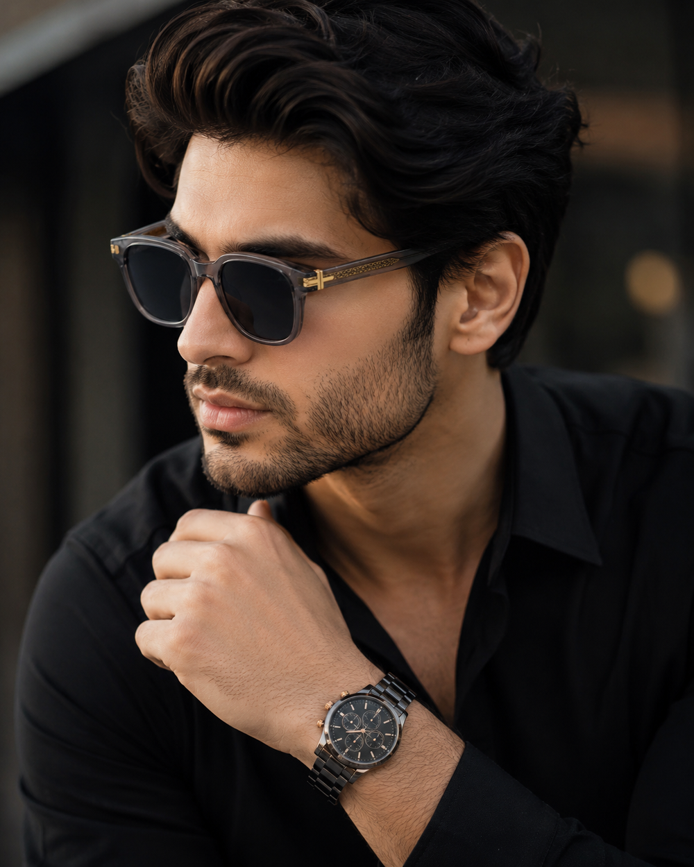 Graphite Gold Round Grey Sunglass