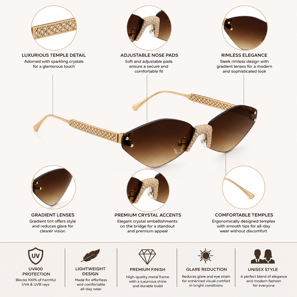 Rose Diamond Brown Rimless Cateye Sunglass