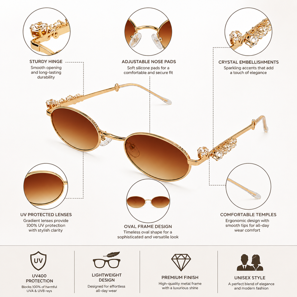 Four Diamond Lady | Golden Brown Oval Sunglass
