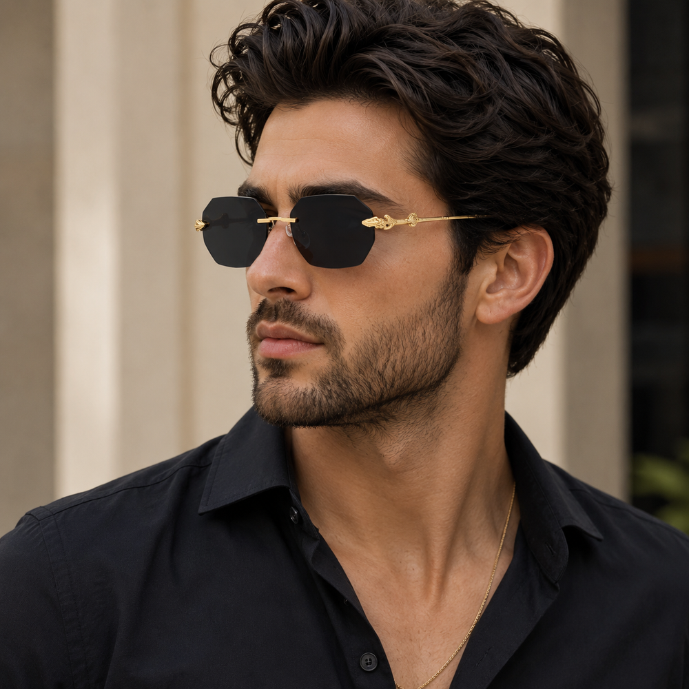 Venice Golden Black Rimless Wayfarer Sunglass