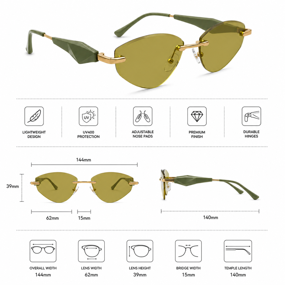 Eclipse Oval Green Rimless Sunglass