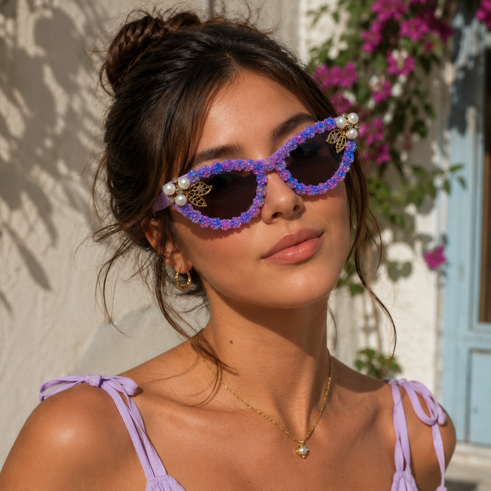 Enchanted Rose Cat‑Eye Purple Sunglass