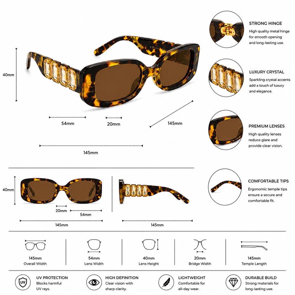 Russia | Leopard Diamond Rectangle Sunglass