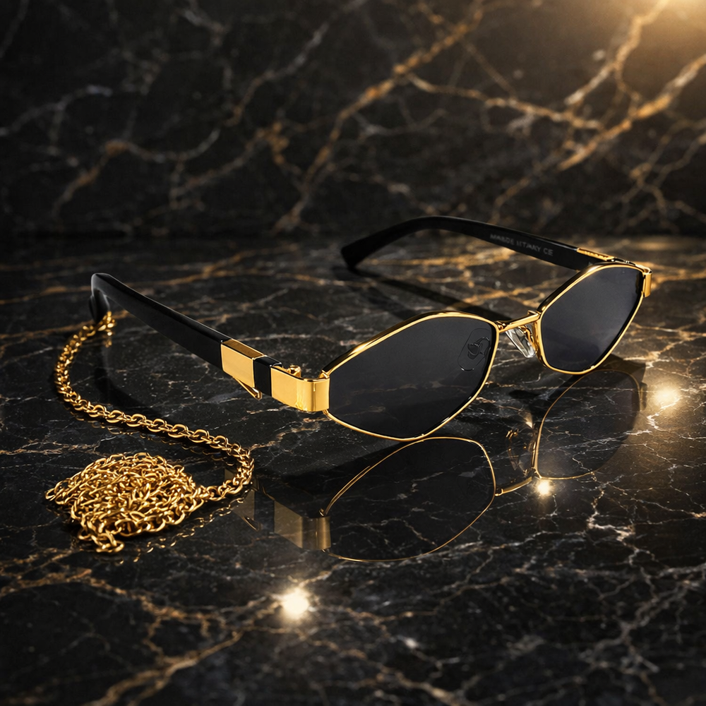 Italy | Black Golden Chain Aviator Sunglass