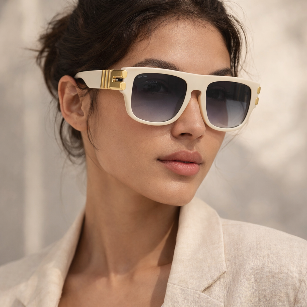 Colombo | Golden White Oversize Wayfarer Sunglass