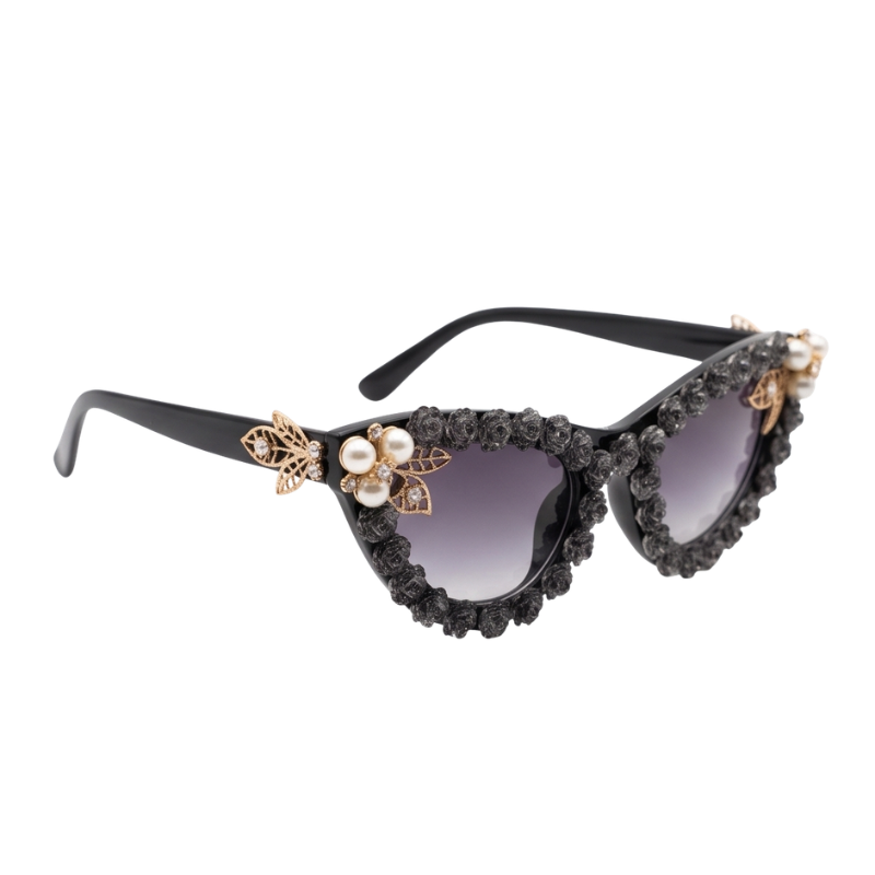 Enchanted Rose Cat‑Eye Black Sunglass