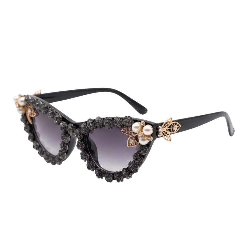 Enchanted Rose Cat‑Eye Black Sunglass