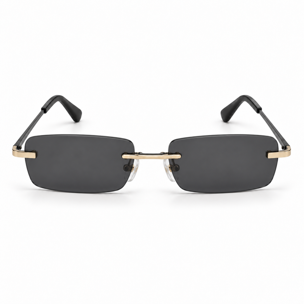 Richmond | Golden Black Rimless Rectangle Sunglass