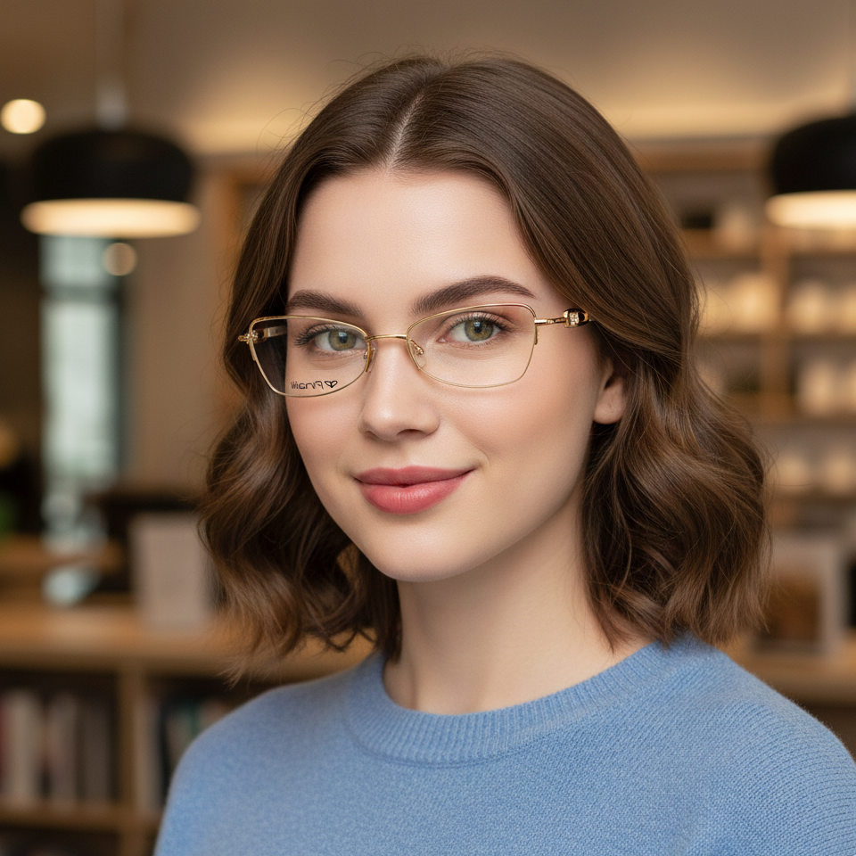 Cream Golden Transparent Rimless Rectangle Eyewear| Pinelli Edition