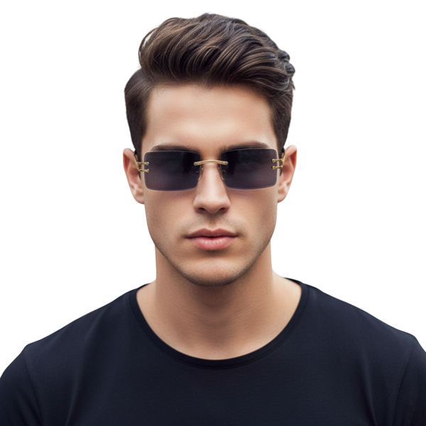 Austria |  Golden Black  Rimless Rectangle Sunglass - (ZAADRLASGLDBLK0019)