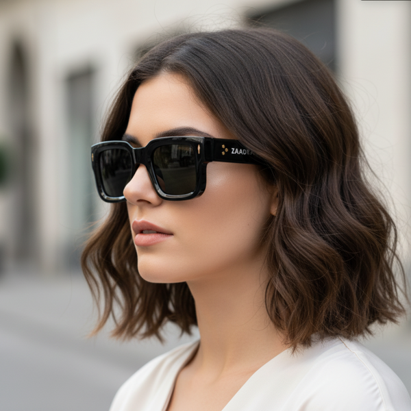 Almaty | Black Green Wayfarer Sunglass - (ZAADWFAMBLKGN0014)