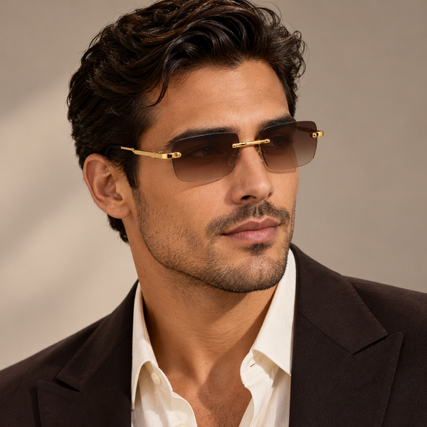 Richmond | Golden Brown Rimless Rectangle Sunglass