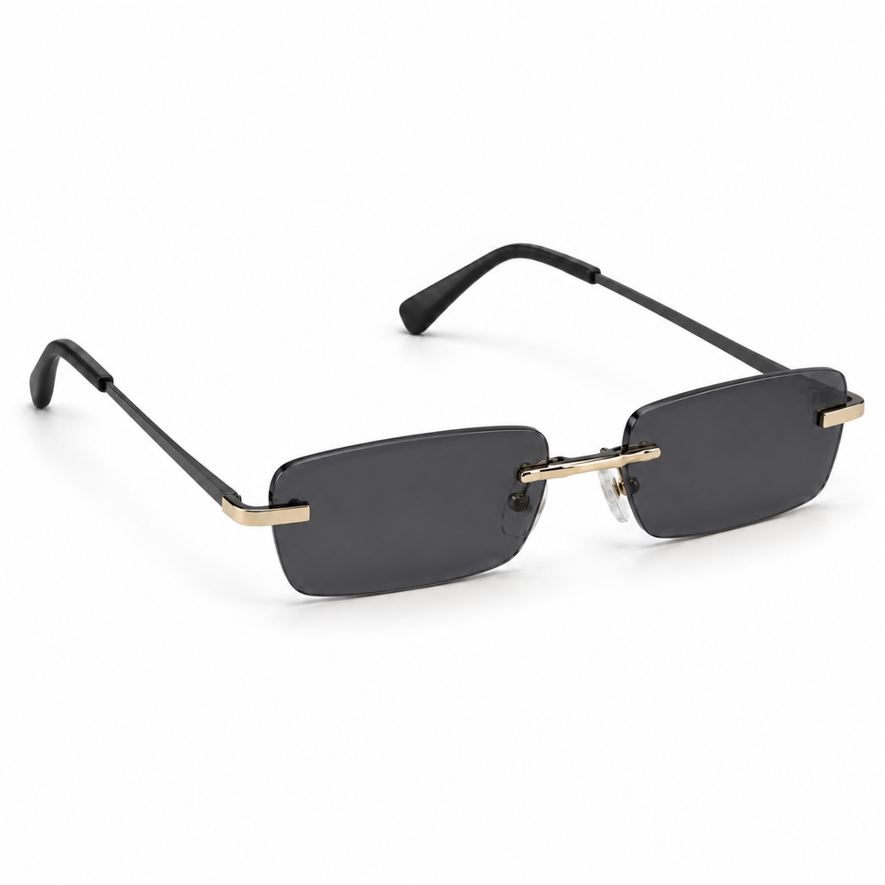 Richmond | Golden Black Rimless Rectangle Sunglass