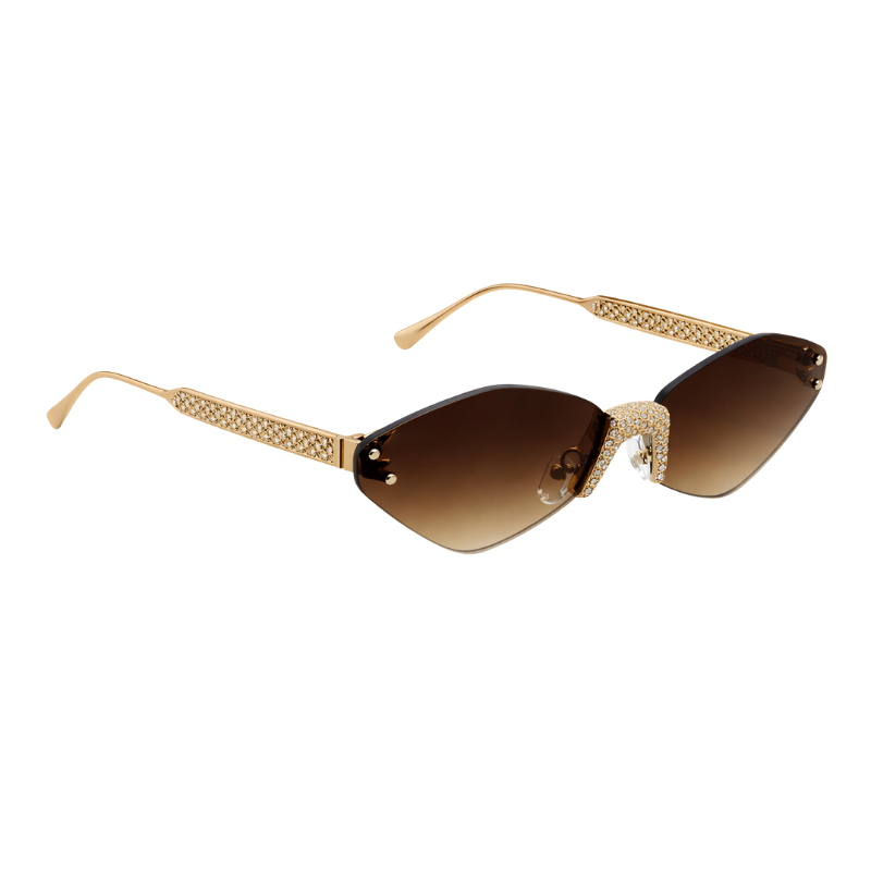 Rose Diamond Brown Rimless Cateye Sunglass