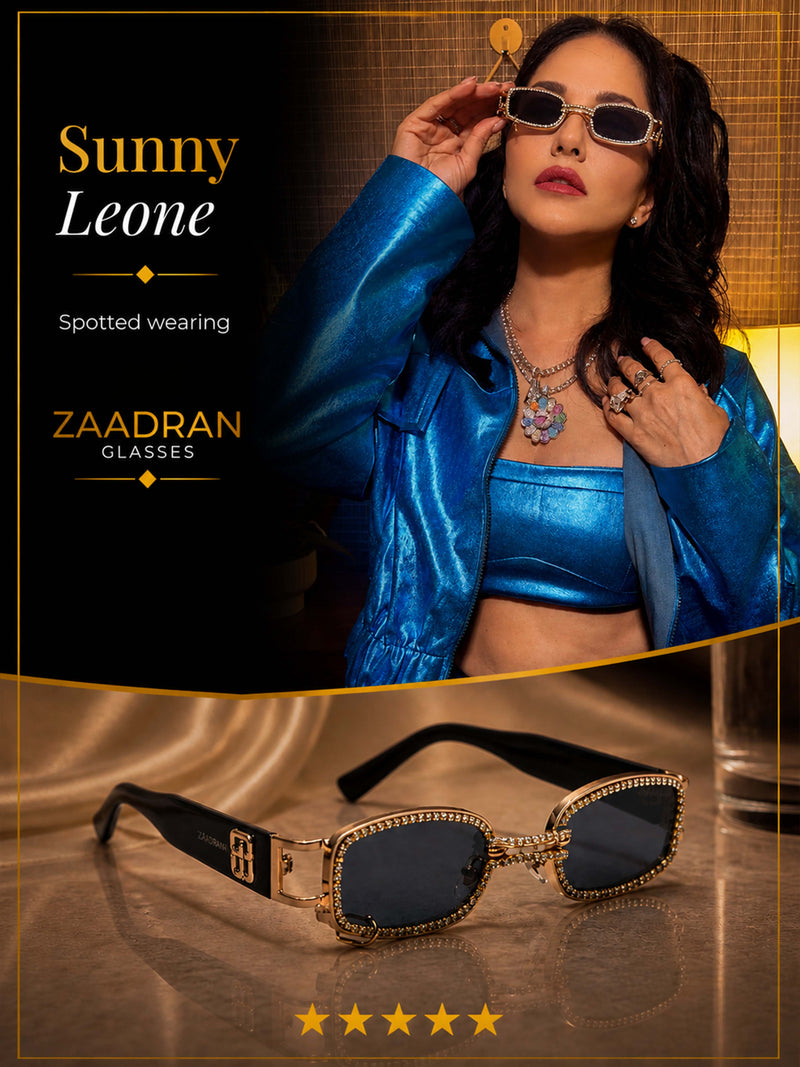 Diamond Glare | Black Golden Crystal Rectangle Sunglass