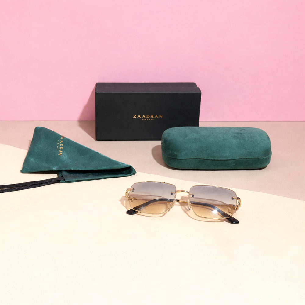 Alberta | Dual Tone Golden Rimless Square Sunglass - (ZAADRLABGLDDT0006)