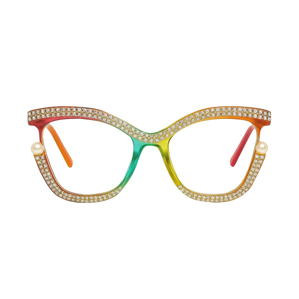 Diamond Cateyes | Rainbow Fancy White Crystals Wayfarer Transparent Sunglass