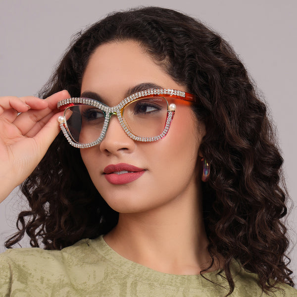 Hover Diamond Cateyes | Rainbow Fancy White Crystals Wayfarer Transparent Sunglass