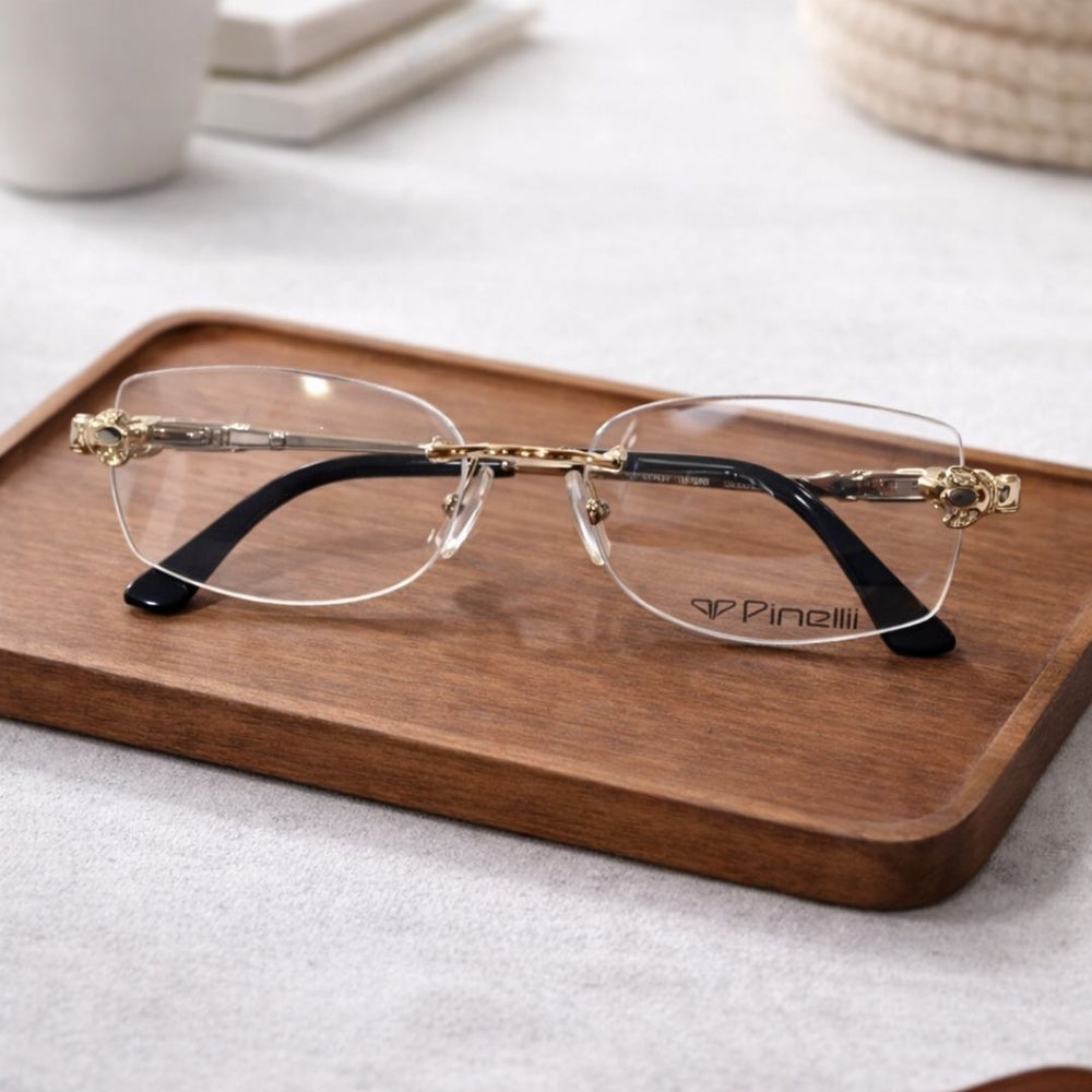 Black Golden four Diamond Leaf Transparent Rimeless Eyewear | Pinellii Edition