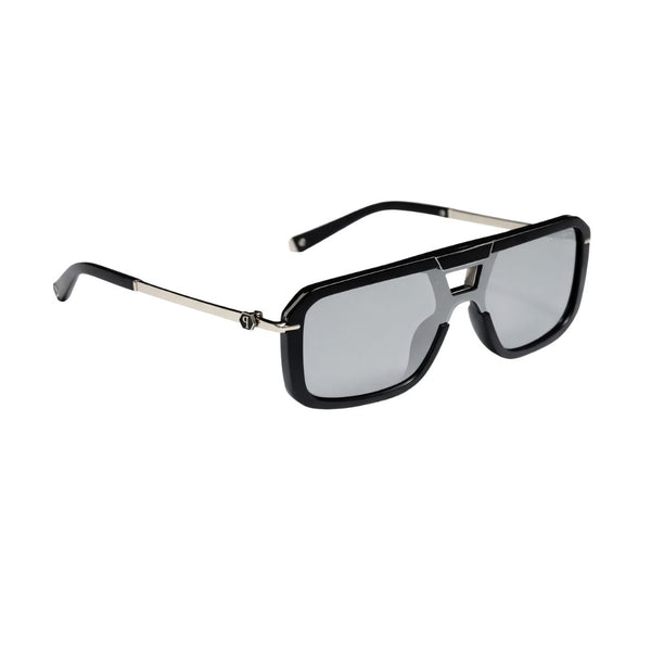 Zambia | Metallic Siver Black Aviator Sunglass